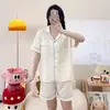 2026 Novo Pijama de Cor Sólida para Mulheres Verão Algodão Nuvem Gaze Manga Curta Japonês ins Fofo Roupa de Casa Verão