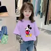 G2013# Camiseta infantil de algodão com manga longa estilo western nova listrada para meninos e meninas, camisetas falsas de duas peças para meninos e meninas