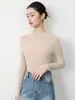 Suéter de punto sin costuras de lana fina de cuello alto cruzado para mujer, capa base ajustada de otoño, suéter fino para usar por dentro o por fuera