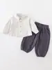 Conjunto de Dos Piezas de Camisa con Cuello para Bebé Primavera y Otoño Estilo Coreano Simple Pantalones de Linterna con Puño para Niños y Niñas Bebés para Niños Pequeños