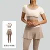 Conjunto de Yoga Falso de Dos Piezas Bloque de Color de Alta Elasticidad con Sensación de Segunda Piel Transpirable Set Deportivo de Yoga Fitness para Mujer
