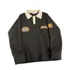 Moletom polo waffle masculino, primavera e outono, gola bordada moderna, estilo retrô americano, jaqueta de manga longa pesada para casais