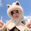 Inverno Novo Chapéu e Cachecol de Capivara Urso Conjunto de Peça Única Duas Peças Feminino Vento Prova Forrado com Fleece Quente Chapéu de Pelúcia