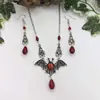 Nova Gargantilha Morcego Vampiro Estilo Gótico para E-commerce Transfronteiriço Prata Retrô Contas de Cristal Vermelho Venda Direta da Fábrica