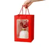 Bolsa Tote Festiva Roja de Año Nuevo con Ventana, Bolsa de Papel con Ventana Transparente para Regalo de Flores, Bolsa de Papel Tote para Regalo Souvenir