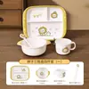 Conjunto de Louça Infantil de Leão Desenho Animado Fofo com Alto Valor Estético, Tigela para Comida de Bebê Doméstica de Melamina, Colher e Prato Dividido