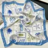 Pañuelo de Seda Estampado Estilo Coreano, Pañuelo Cuadrado de Seda Artificial, Chal, Pañuelo de Cuello de Gama Alta, Pañuelo de Cintura Multiusos, Envoltura para Cadera