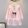 Vestido Infantil Primavera Novo Estilo Desenho Animado Manga Longa Gola Boneca Saia Primavera Falso Duas Peças Moletom Saia