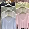 Camisa de Proteção Solar de Verão para Mulheres 2026 Novo Estilo Estilo Puro Desejo Cardigã Fino Tricotado Modelagem Justa Temperamento Gentil Peça de Sobrepor