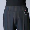 Pantalones de pierna ancha con colgante de nueve puntos de cintura alta nuevos para otoño e invierno 2018 para mujer de mediana edad y ancianos, madre, sueltos, forrados de polar, con rayas verticales