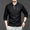 Polo de Algodón Puro de Manga Larga Transfronterizo para Hombre 2025 Otoño Nuevo Solapa Bordado Transpirable Moda Casual Camiseta de Hombre