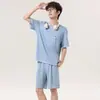 Pijama para Hombre, Verano Delgado Algodón Modal Seda Helada Fresco Casual Holgado 10A Antibacteriano Conjunto de Ropa para el Hogar de Verano