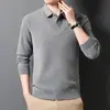 Suéter Falso de Duas Peças Masculino Novo Outono 2026, Tricô para Meia-Idade com Gola Reversível, Forrado com Lã e Espessado, Top Camisa Quente