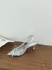 Sapatos de Salto Alto Femininos 2025 Primavera Estilo Nicho Bico Fino Salto Alto Dobrado Sandálias Fechadas de Tira Única Boca Rasa 7cm