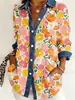 2026 Nova Camisa Patchwork Estilo Europeu e Americano com Estampa Floral 3D para Mulheres, Jaqueta Cardigã Versátil de Manga Longa Moda Primavera