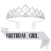 Coroa de Aniversário Tiara Rainha Menina Alça de Ombro Cinto de Etiqueta Festa Decoração de Festa Coroa de Cabelo de Aniversário de Princesa Aro de Cabelo