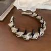 Faixa de cabelo de cetim com nó e bolinhas, Faixa de cabelo com pente de dentes retrô francesa de nicho, Acessório de alta coroa antiqueda