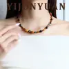Colar de Pedras Naturais Ágata Exquisite Retro Casual com Contas Acessórios Femininos Luxo Acessível Nicho High-End Versátil Corrente para Clavícula