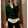 Suéter de Tricô com Gola V Colorido Estilo Coreano para Mulheres, Design Outono e Inverno, Ajuste na Cintura, Emagrecimento, Peça de Tricô para Usar por Baixo