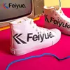Tênis Feiyue Masculino e Feminino, Tênis Estampado com Letras, Sapatos Casuais Versáteis para Estudantes, Tênis de Lona de Cano Alto, Sapatos Brancos Respiráveis