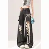 Vibe high street vintage lavado cintura alta pierna ancha pantalones calle americana punk correa negra vestido desgastado jeans