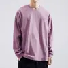 Camiseta de Algodão Puro de Peso Pesado com Manga Longa para Homens e Mulheres, Top Retrô Japonês de Outono com Caimento Solto e Cordão, Camiseta Básica Tendência