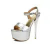 Novos Sapatos de Salto Alto Europeus e Americanos Estilo Transfronteiriço 16cm de Altura para Modelos de Carro, Festas de Casamento, Boates da Moda, Sandálias Plataforma de Salto Fino