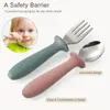Cuchara y tenedor infantiles de acero inoxidable con mango de silicona para niños pequeños