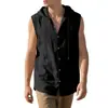 Site independente transfronteiriço, colete masculino de linho casual sem mangas com capuz, cor sólida, respirável, de corte solto