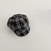 Boina Infantil para Meninas Estilo Primavera e Outono Estilo Academia Boina Xadrez Vermelho para Meninas Proteção Solar Chapéu Octogonal Estilo Novo