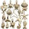 Kit de material para pulsera con colgantes hechos a mano DIY, colgantes de aleación oceánica de concha, estrella de mar, caracola, oro KC mixto