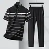 Conjunto de Camisetas Polo Listradas Finas de Alta Qualidade para o Verão, com Gola Reversível, Manga Curta, Tendência Jovem, Listradas Casuais, Atacado