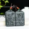 Jade Verde Hetian Natural Colgante Largo de Dragón y Fénix Colgante de Jade para Pareja Colgante de Dragón Verde y Fénix Suministro en Vivo