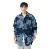 Camisa de Manga Larga Casual Elegante de Moda Cuadros Primavera Otoño Solapa Camiseta Chaqueta Chaqueta de Mezclilla Juvenil para Hombre Cárdigan Casual