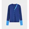 Cárdigan de Punto con Bloques de Color Estilo Chanel, Cuello en V, Manga Larga para Mujer, Nuevo Otoño 2026, Elegante Casual, Top de Moda