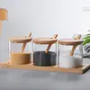 Juego de Frascos para Condimentos de Cocina para el Hogar Tapa de Madera de Bambú Frasco Creativo para Condimentos Caja para Condimentos de Vidrio de Borosilicato Alto Juego de Tres Piezas