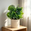 Planta Artificial Folha de Monstera Nórdica Planta Decorativa Pequena em Vaso para Escritório, Sala de Estar, Mesa de Trabalho, Orquídea Bonsai de Interior, Biomimética