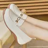 Mocasines de piel genuina para mujer, colección de primavera y otoño, estilo coreano, suela gruesa, tacón de cuña, cómodos para madres, zapatos casuales elegantes y versátiles