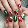 Unhas Usáveis de Natal Quadradas Médias Flor de Cana Floco de Neve Verde Glitter Design de Decoração Unhas Postiças Destacáveis