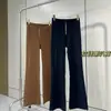 Pantalones acampanados de cintura alta con cremallera frontal para mujer 1908