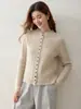 Cárdigan de cachemira con cuello mao estilo coreano, de un solo botón, con flecos y tejido de punto trenzado para mujer, corte holgado, diseño adelgazante, abrigo suéter de moda