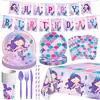 Fiesta de Cumpleaños Temática de Sirena de Dibujos Animados para Niños Plato de Papel con Escamas de Pez Taza de Papel Servilleta de Papel Mantel La Decoración de Bandera