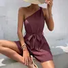 Aliexpress Europa y América Transfronterizo 2026 Verano Nuevo Casual Estilo Vacaciones Texturizado Color Sólido Un Hombro con Lazos Mono