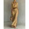 Nuevo Vestido Elegante y Sexy de Otoño de Color Sólido con Pliegues Irregulares y Cinturón