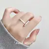 Anel de Casal Nalan S925 Prata Esterlina Escovado Estilo K Simples Multifacetado Aberto Masculino e Feminino Elegante J9244