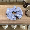 Anillo para el Pelo de Intestino Grueso Azul Cremoso de Verano Fresco Cuerda para el Pelo Plegada Estilo Francés Suave Flor para la Cabeza de Chica Dulce Goma Elástica Tocado