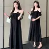 Vestido de Maternidad de Verano Nuevo 2026 Moda Coreana Holgado Bardot de Dos Formas de Usar Simple de Gama Alta de Longitud Media
