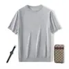 Nuevo Modelo Verano 2026 100% Lana 68 Hilos Doble Hilo Fino Imitación Hilo Yangzi Tejido Cuello Redondo Delgado Manga Corta Camisa para Hombre