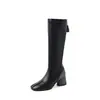 Botas compridas super elásticas para mulheres, botas de caimento justo, novo estilo outono/inverno, bico redondo, zíper traseiro, saltos altos grossos, botas femininas, não vão até o joelho, tamanho 40