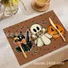 Popular Juego de Manteles Decorativos de Amazon con Temática de Fantasmas, Salvamanteles Decorativos con Atmósfera de Calavera de Terror, Mantel Aislante Térmico Impreso en Lino